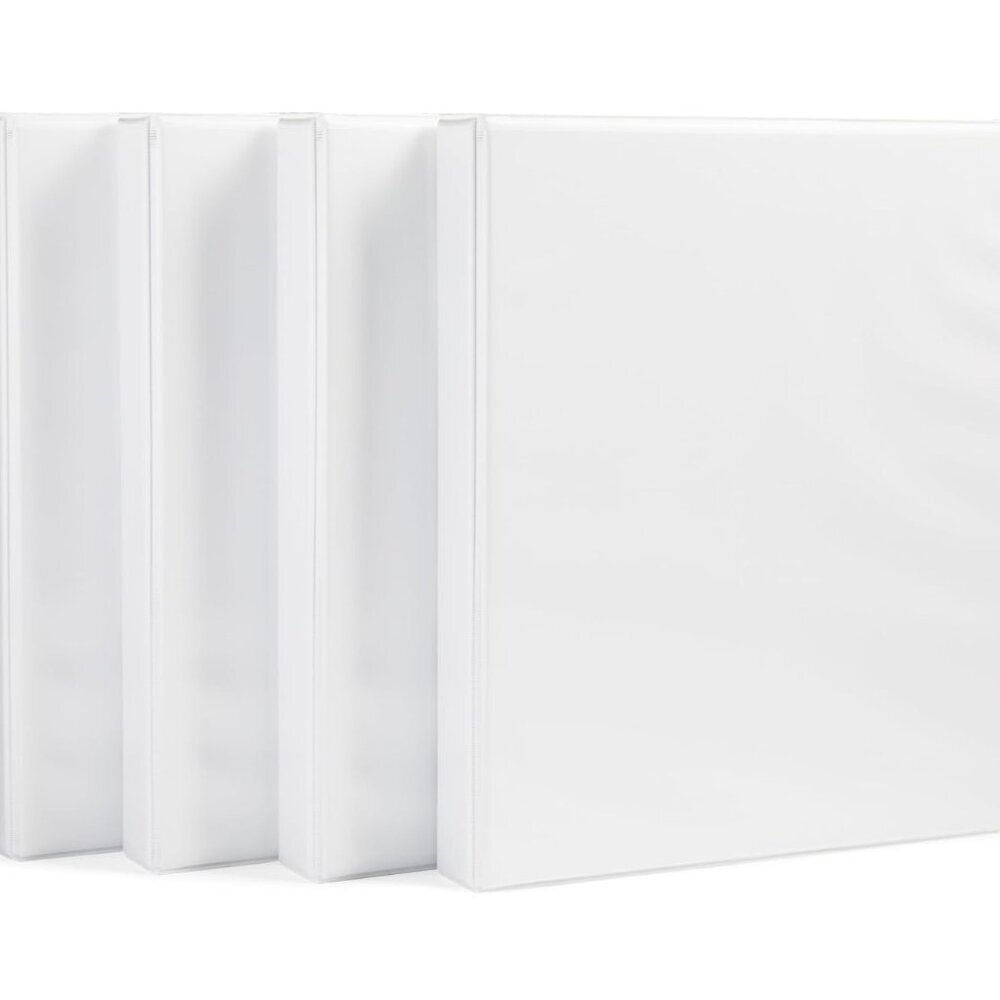 3-Ring Binder, 1-Inch - White, 4-Pack